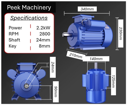 Single Phase Electric Motors - B3 Foot Mount - 2800 RPM - Steel Body