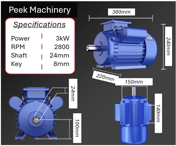 Single Phase Electric Motors - B3 Foot Mount - 2800 RPM - Steel Body