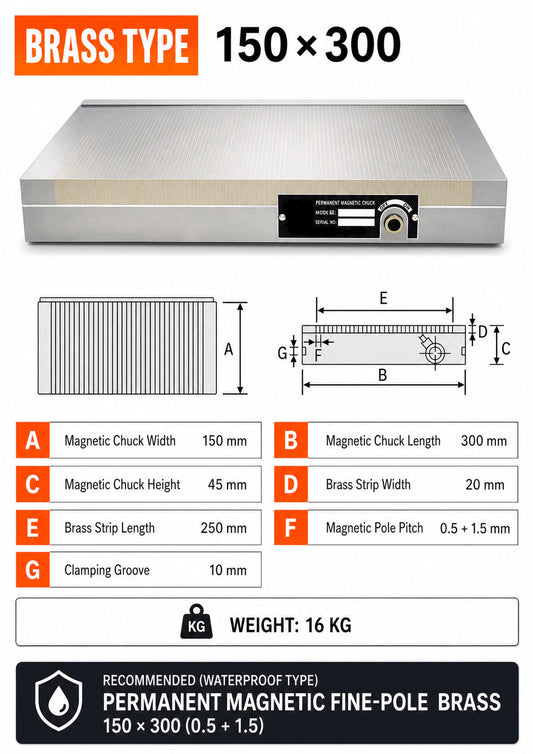 Magnetic Chuck – 150×300mm Fine Pole Brass – Waterproof – Surface Grinder Table