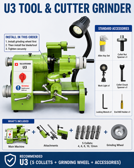 U3 Tool & Cutter Grinder – End Mill, Drill Bit & Lathe Tool Sharpener – Single Phase