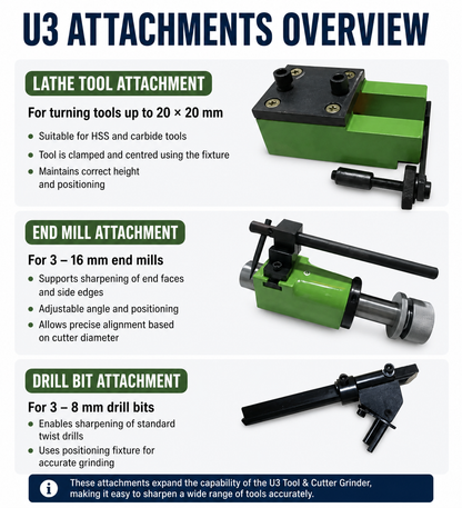 U3 Tool & Cutter Grinder – End Mill, Drill Bit & Lathe Tool Sharpener – Single Phase