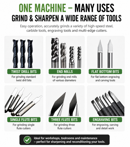 U3 Tool & Cutter Grinder – End Mill, Drill Bit & Lathe Tool Sharpener – Single Phase
